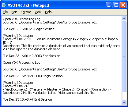 An example of an error log.