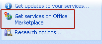 Link to the Office Marketplace on the Research task pane