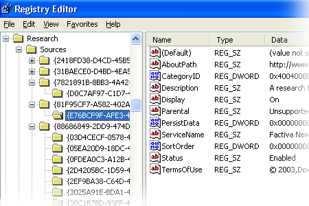 Typical service registry settings